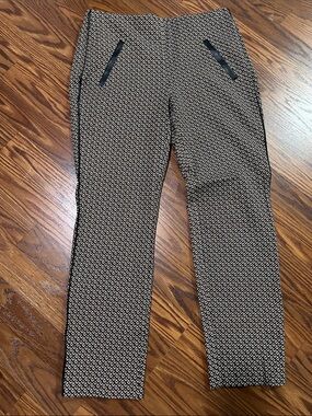 Chico's Black & White Geometric Ankle Pants with leather trim. Size 00 or 2